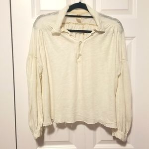 WE THE FREE L Oversize Tie Waist Henley Blouse